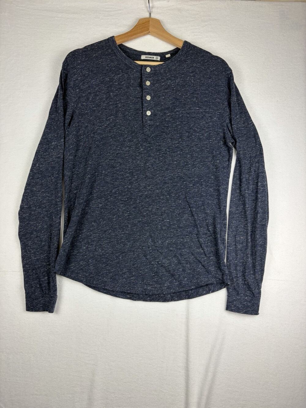 Buck Mason Henley Shirt Men’s XS Navy Blue Heather Pima Cotton Long Sleeve
